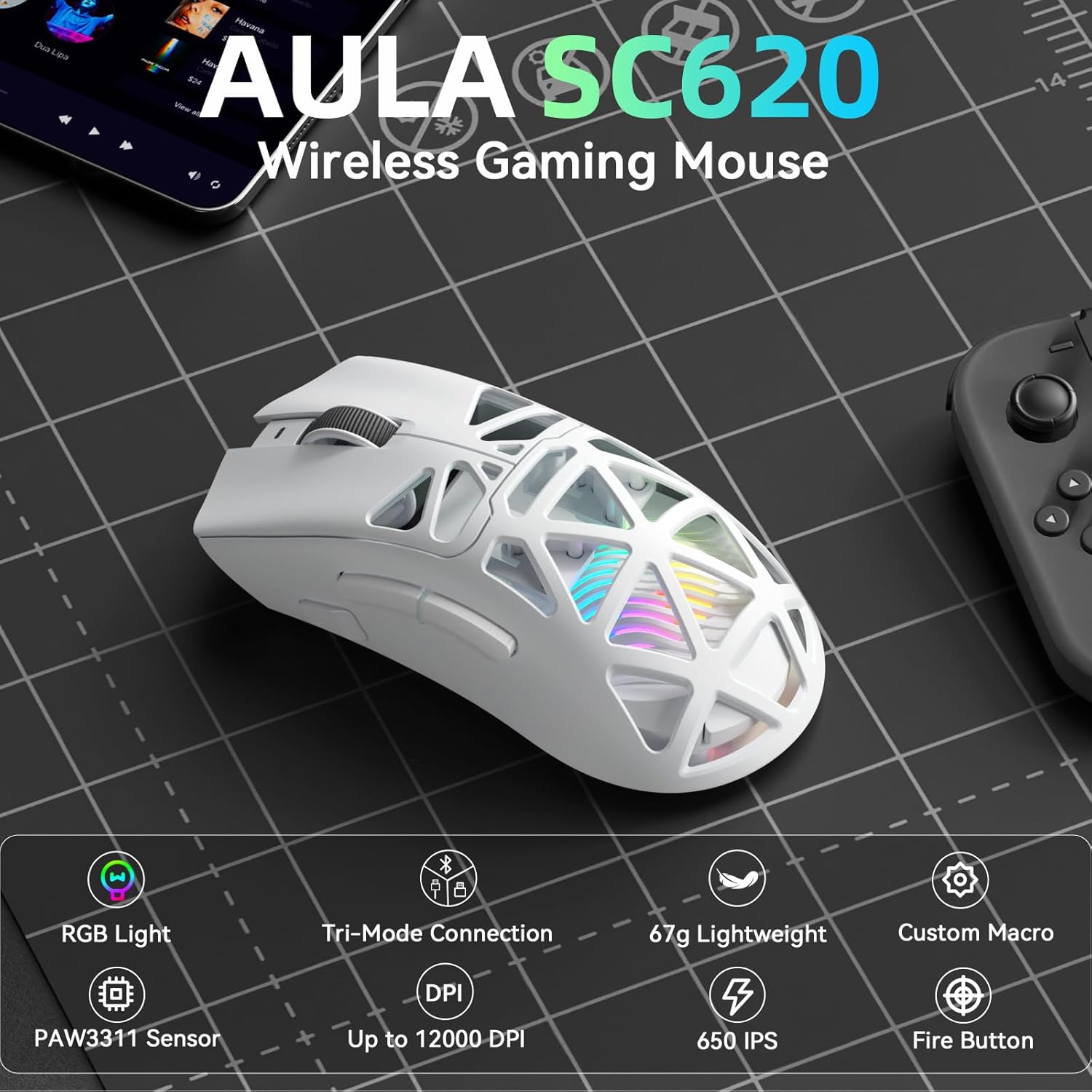 AULA SC620 Wireless Mouse Wire - Esports Gaming Mouse Weight Adjustable 评论和价格