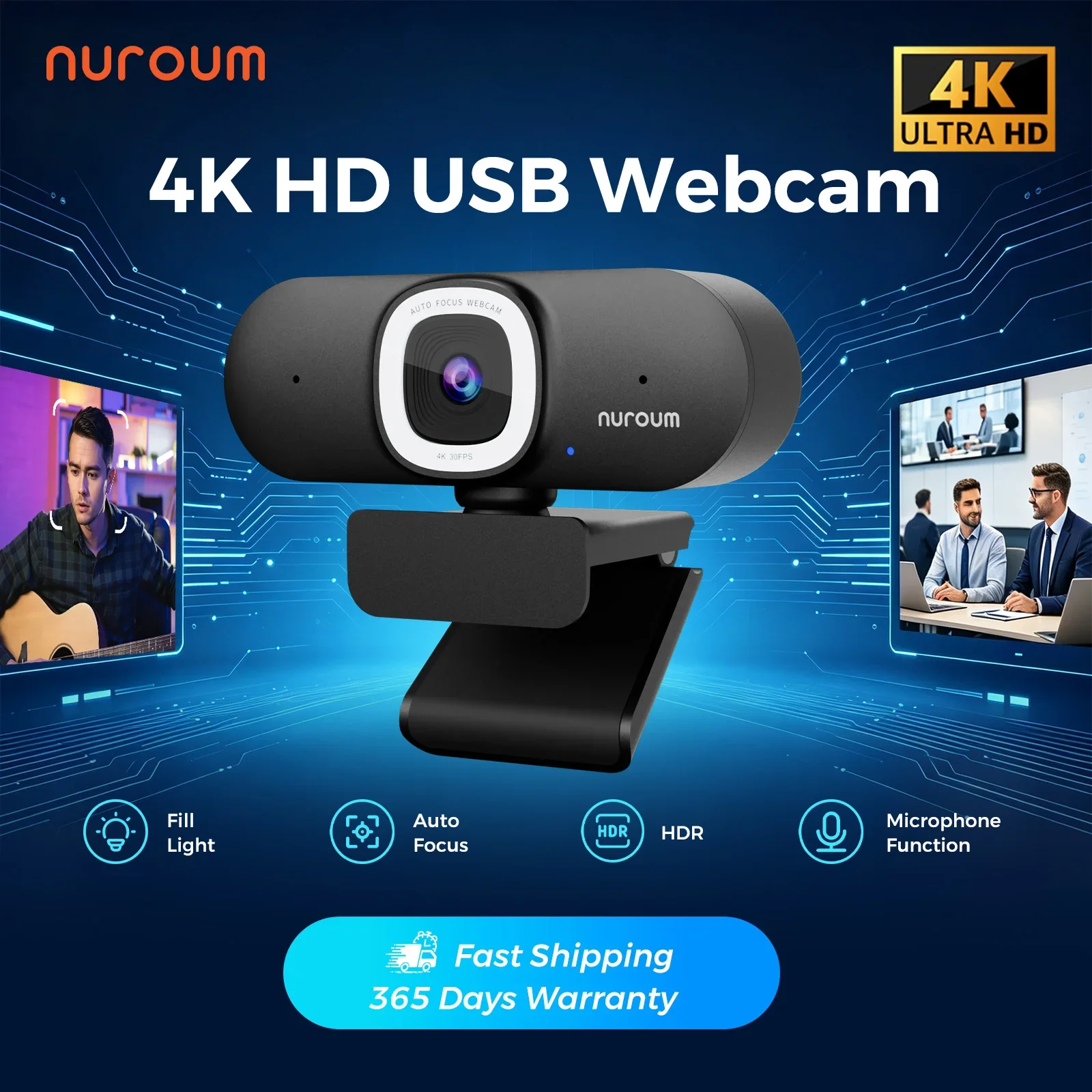 NUROUM V32AFL 4K webcam with m - Webcam Ring Light 评论和价格